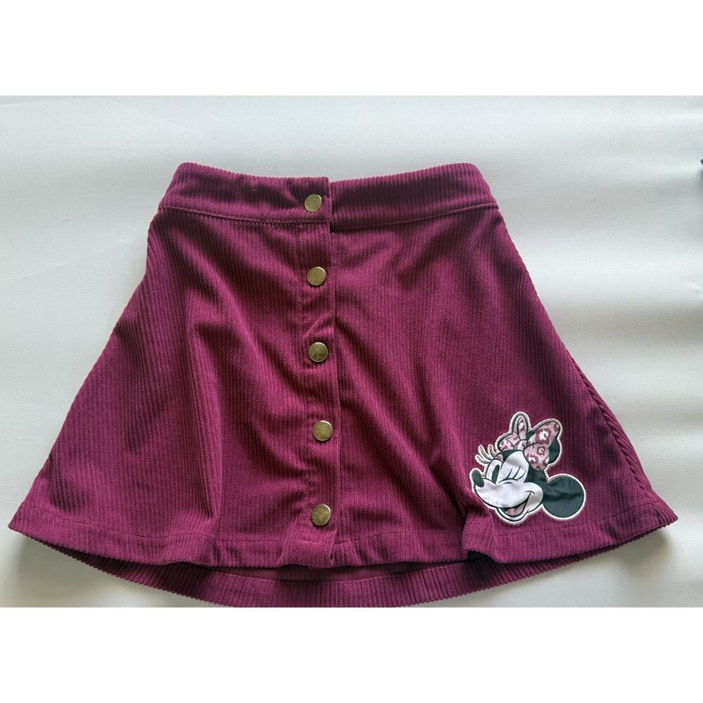 Disney Minnie Mouse Girls Size 5 Corduroy Skort Skirt Burgundy Button Front